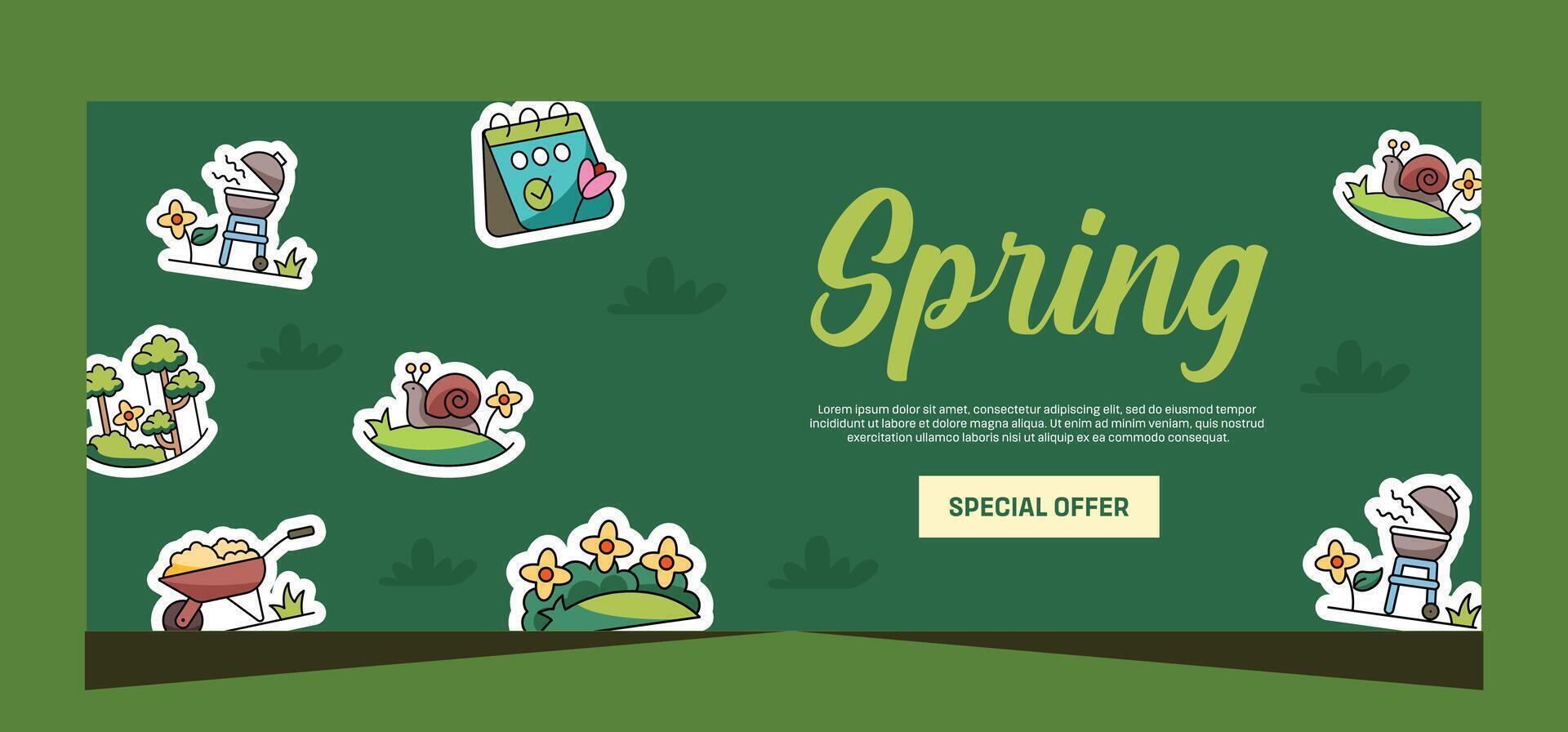 Spring horizontal template banner. Vector design