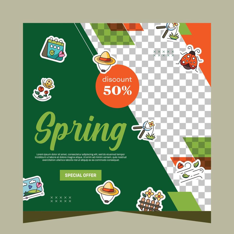 Spring social media post template. Vector Design