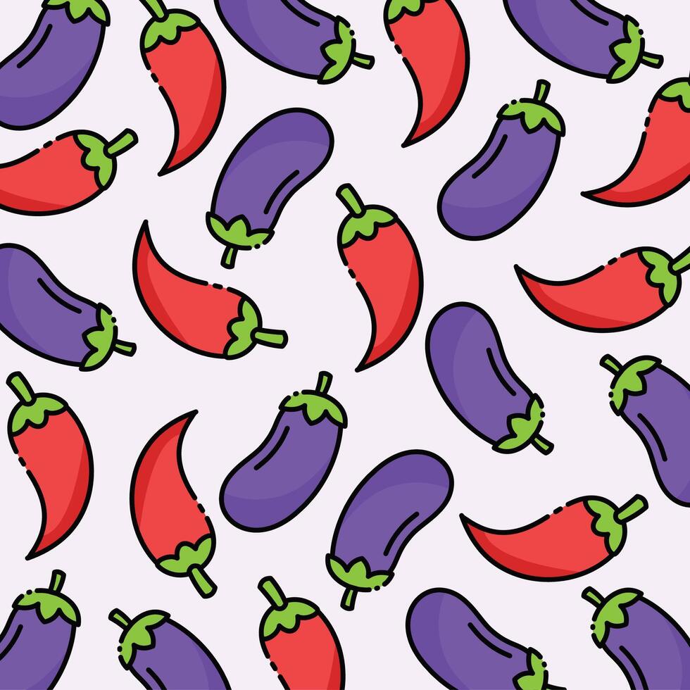 Chili pepper and eggplant pattern design or background vector