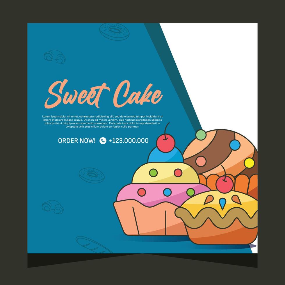 Cupcake square flayer template or social media post vector