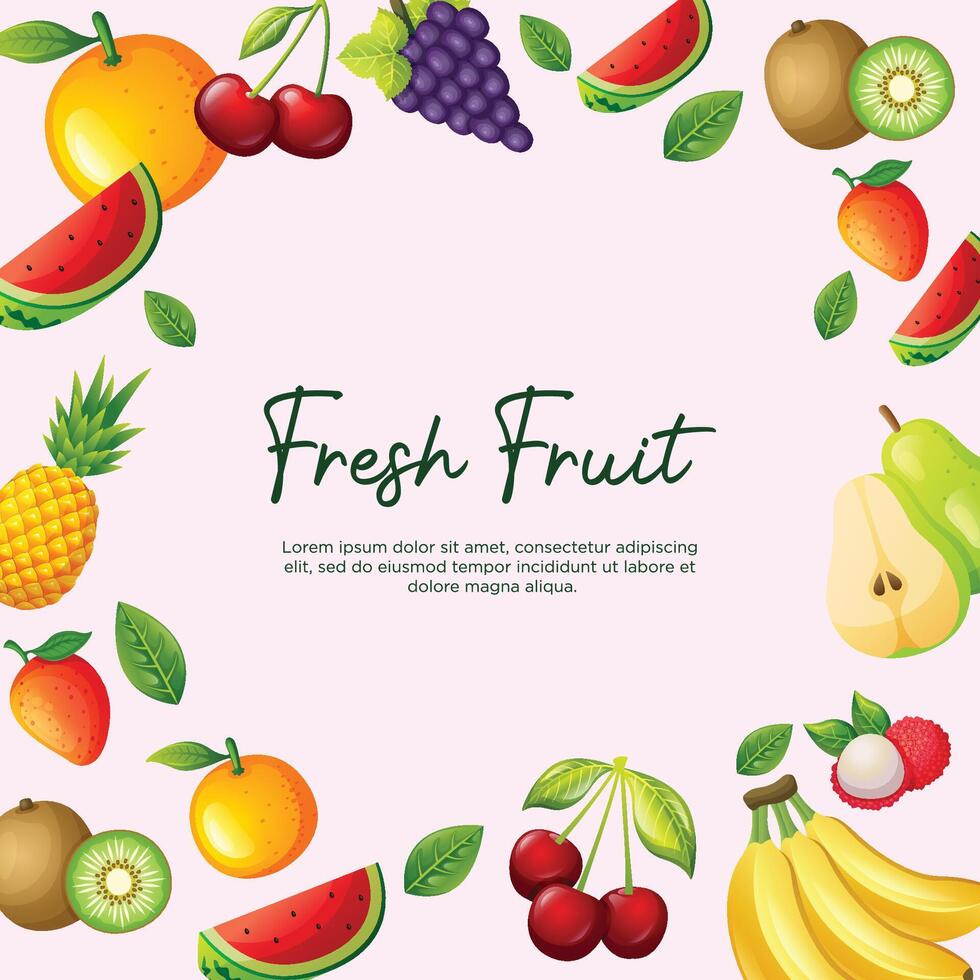 Fresh fruit frame. Background design vector