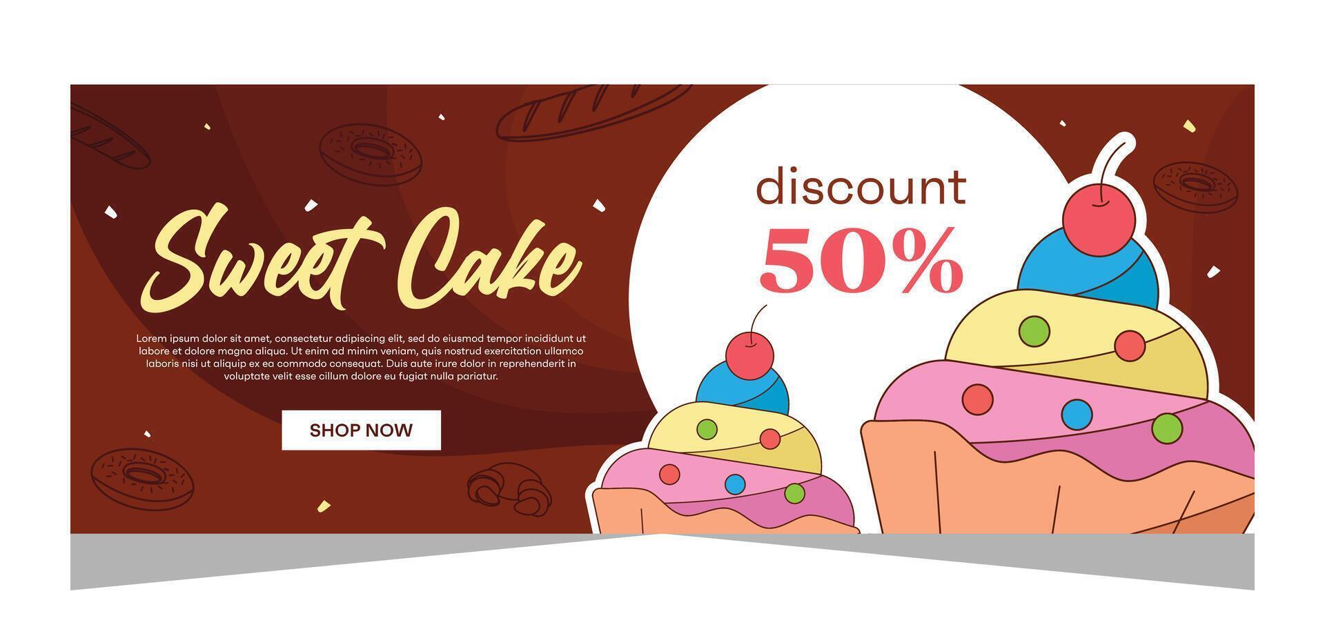 Horizontal template banner of cupcakes in vector design