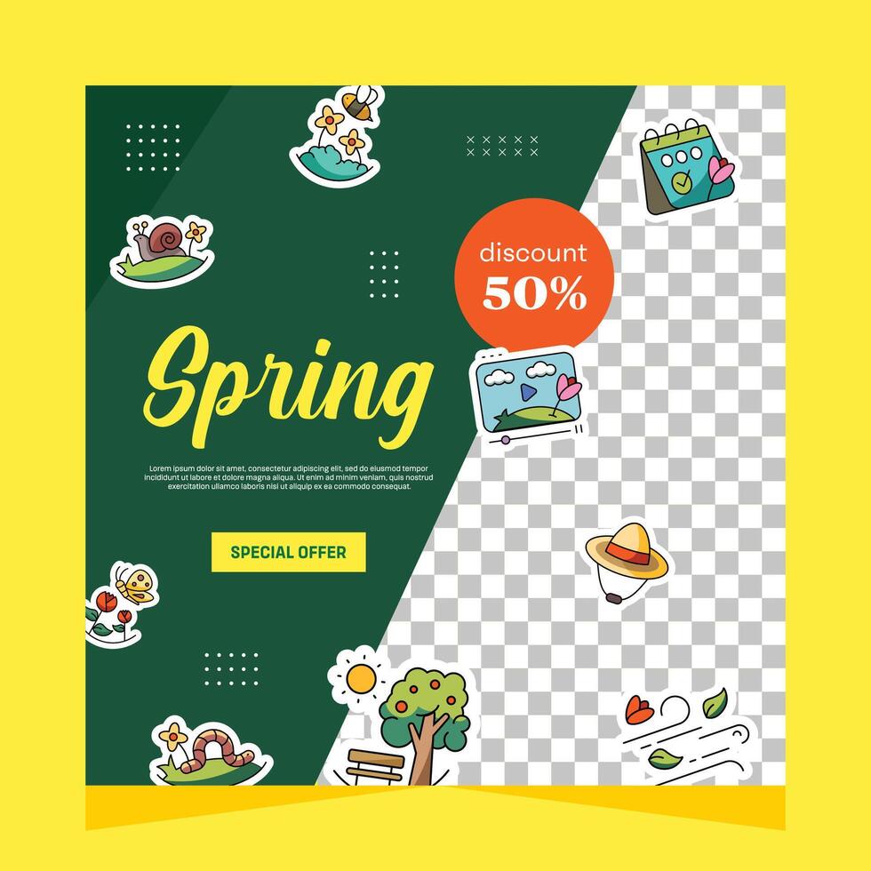 Spring post social media template. Vector design