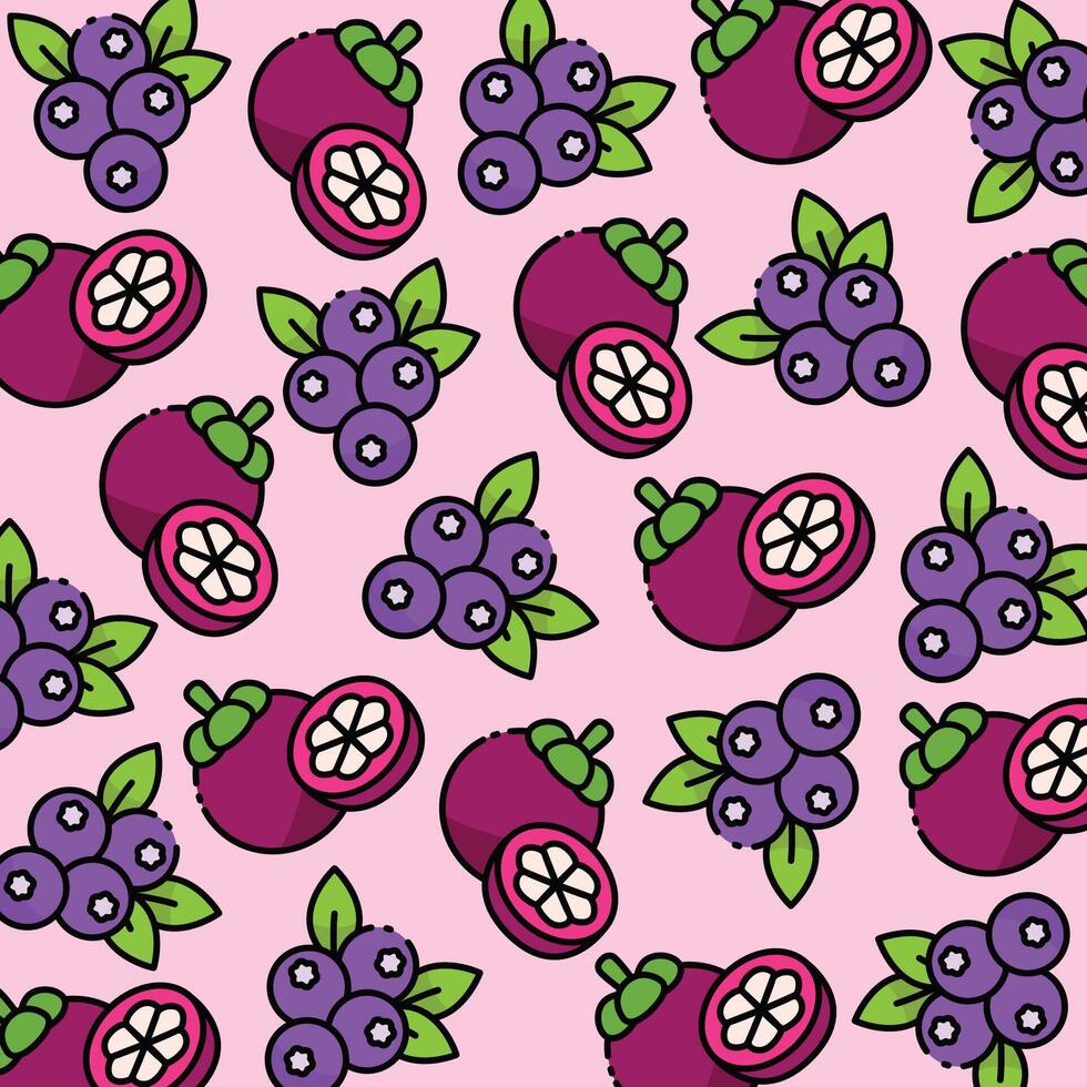 Mangosteen and blueberry pattern design or background vector