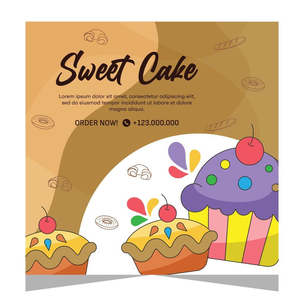 dulce pastel flayer o social medios de comunicación enviar modelo vector