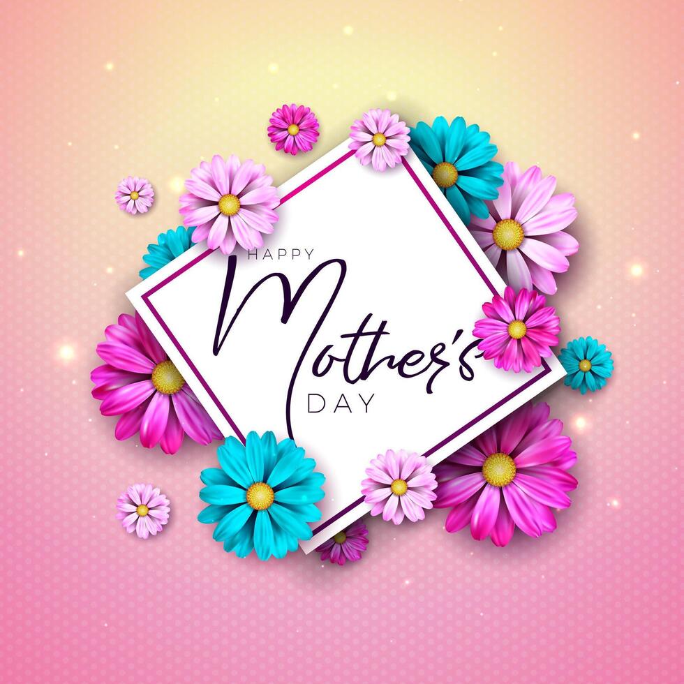 Happy Mother's Day Greeting Card Design with Flower and Typography Letter on Pink Background. Vector Celebration Illustration Template for Banner, Flyer, Invitation, Brochure, Poster.