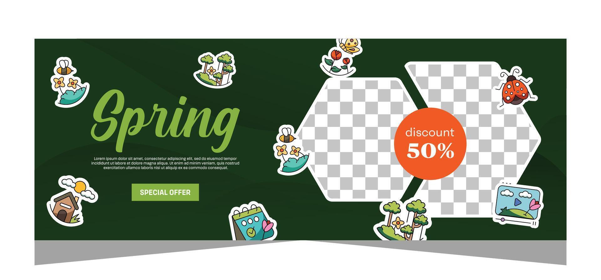 Horizontal spring banner template. Vector design