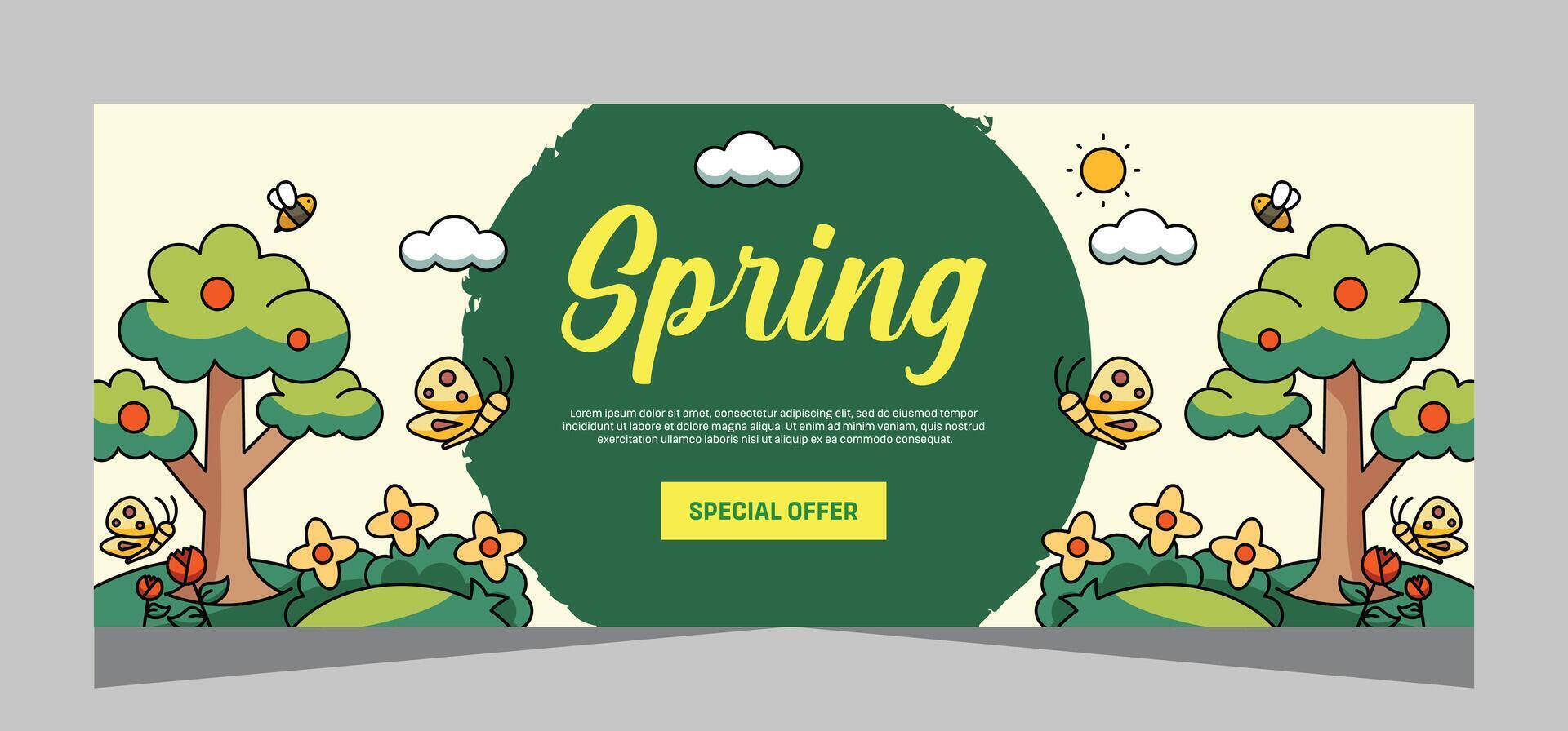 Horizontal spring banner template. Vector design