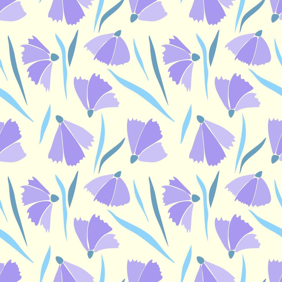 Pattern of purple flowers on pastel creme background. vector