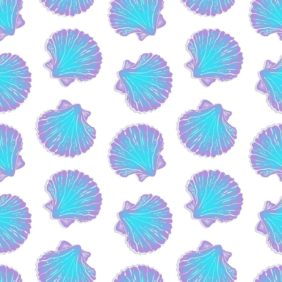 vistoso azul Violeta modelo de conchas marinas en sin costura blanco antecedentes. vector