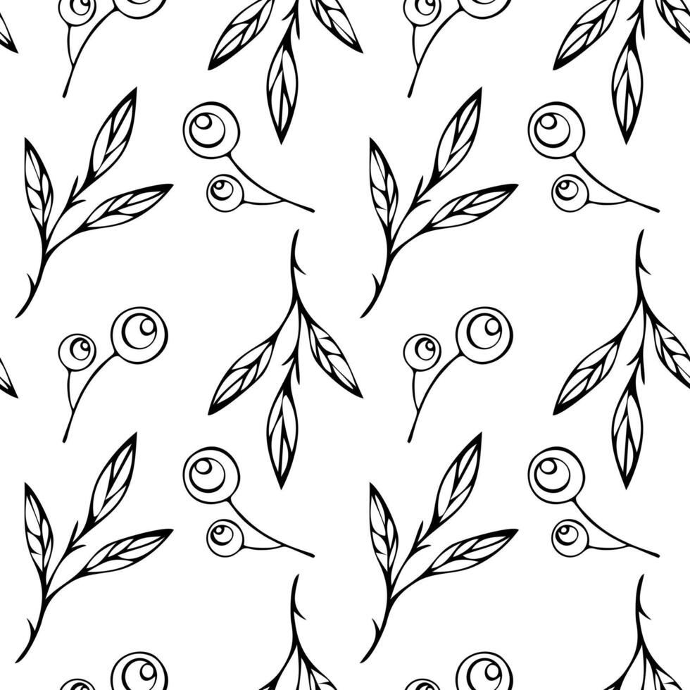 Seamless floral pattern. Endless botanical background. Spring flowers, wildflowers, repeating print. Black and white natural texture for fabric, textile design. Flat graphic vector illustration