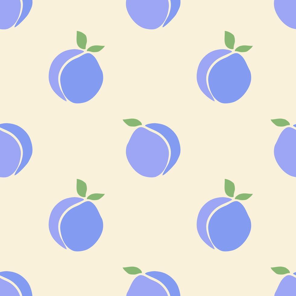 Pattern with plums, fruit in boho style on soft pastel cream background, simple seamless summer pattern. vector