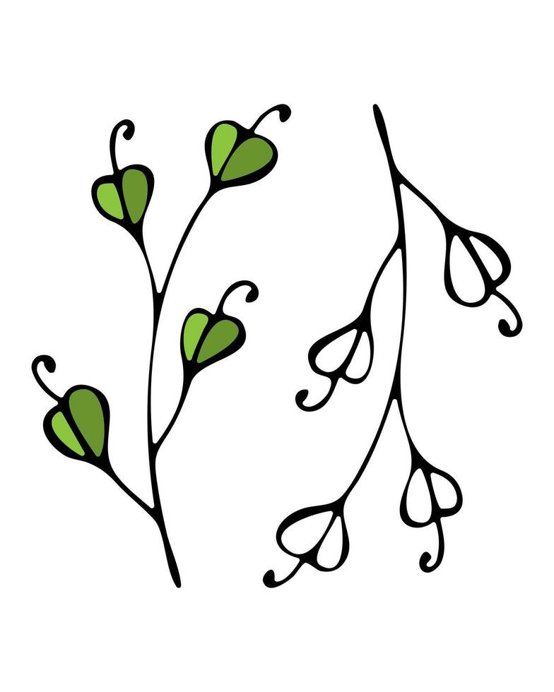 mínimo mano dibujado floral botánico garabatos de moda elementos de salvaje y jardín plantas, sucursales, hojas, flores, hierbas. vector ilustración para logo o tatuaje, invitación, salvar el fecha, tarjeta
