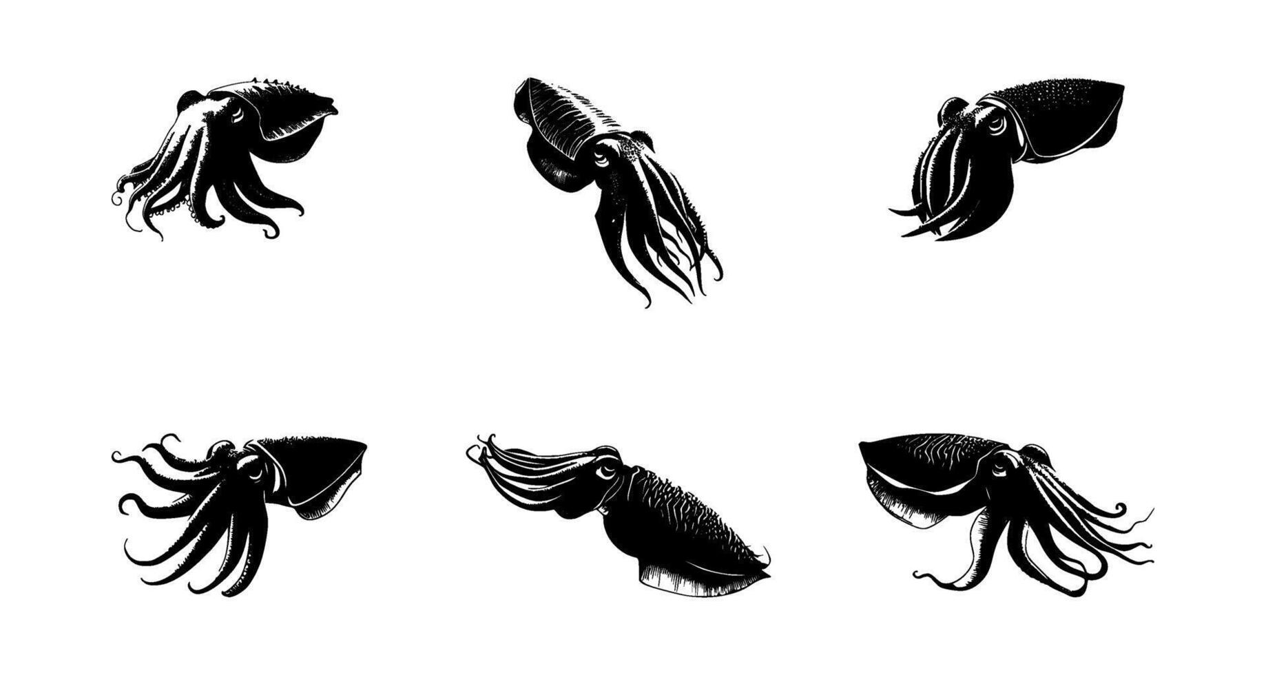 AI generated set of cuttlefish silhouettes on isolated vector