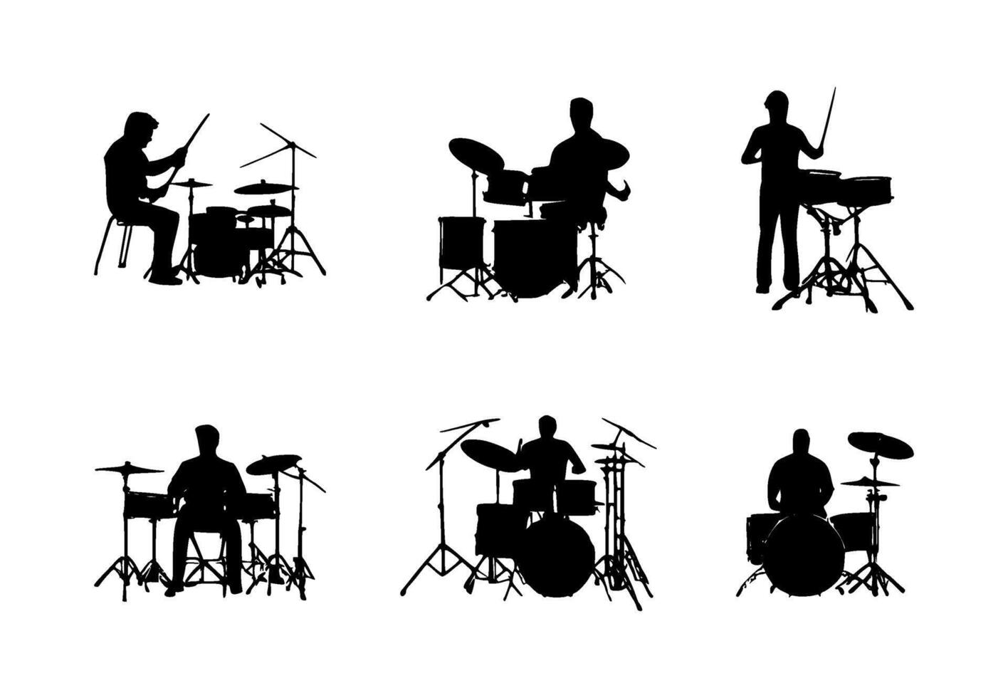 AI generated set of drummer silhouettes on isolated background vector