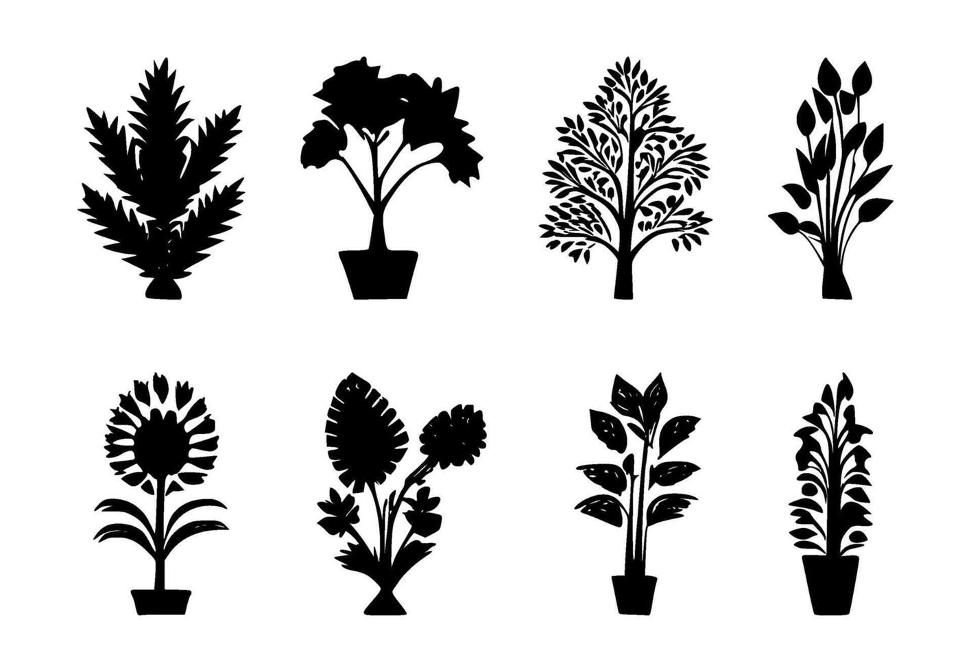 AI generated set of ornamental plant silhouettes on isolated background vector