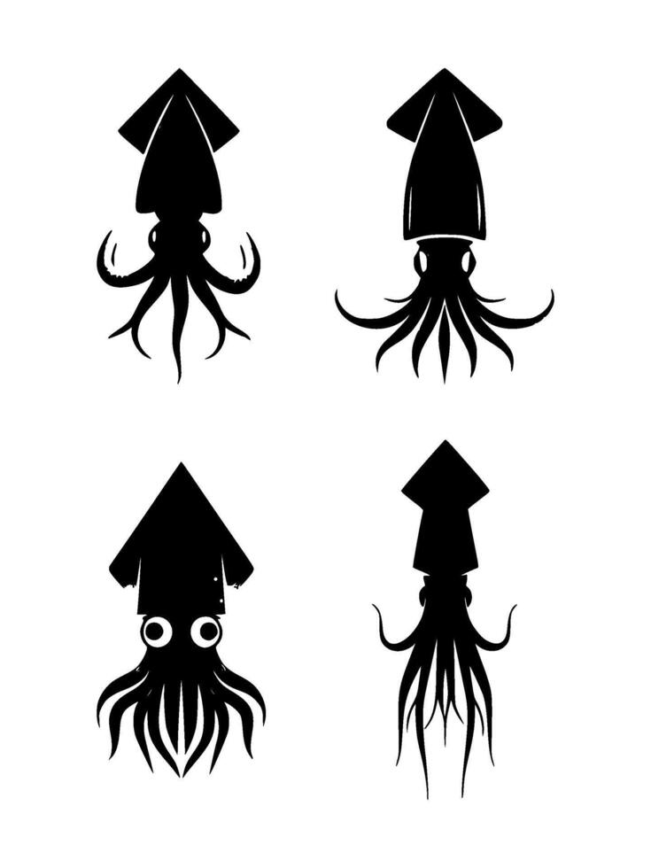 AI generated set of squid silhouettes on isolated background vector