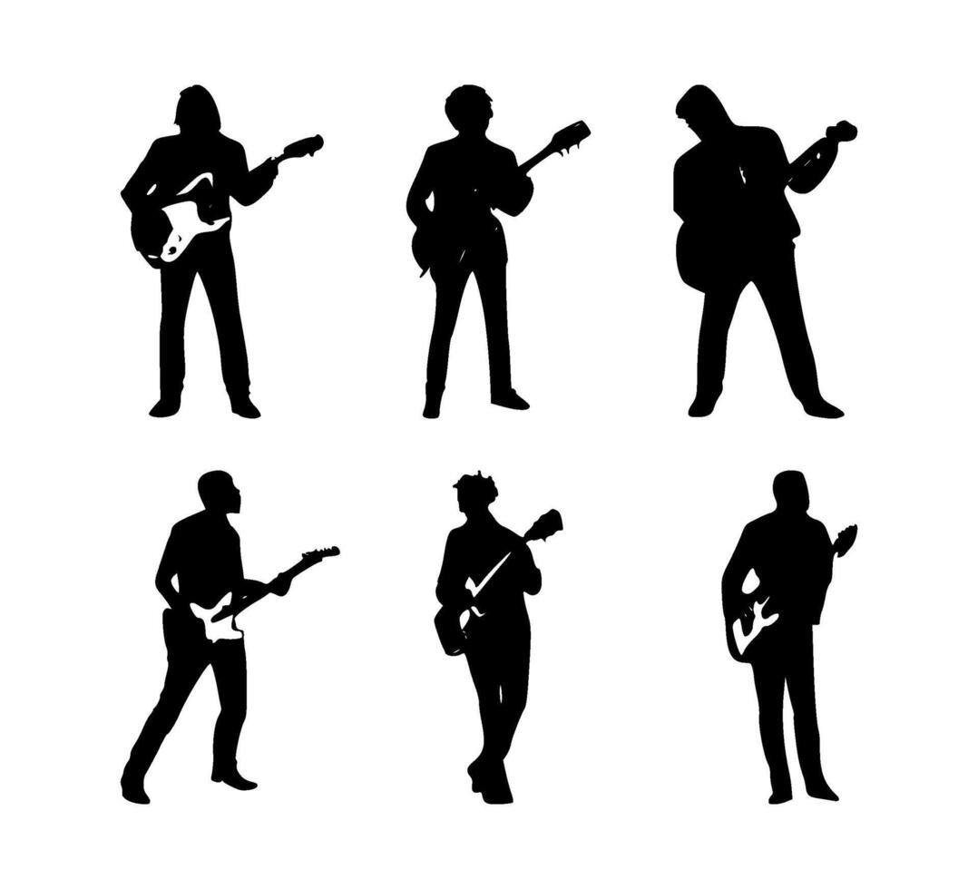 AI generated set of guitarist silhouettes on isolated background vector