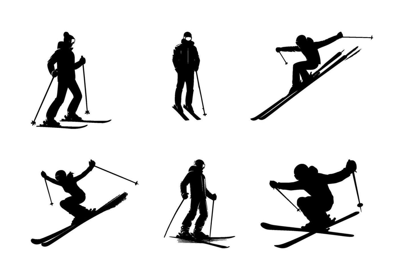 AI generated set of skier silhouettes on isolated background vector