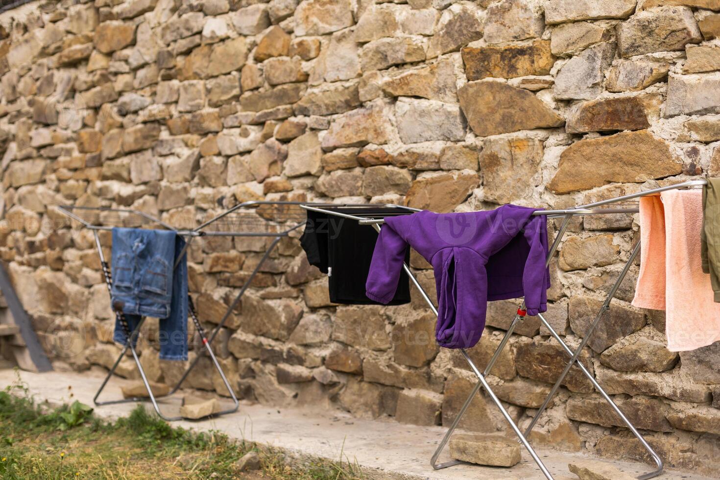 laundry drying outside in the town photo