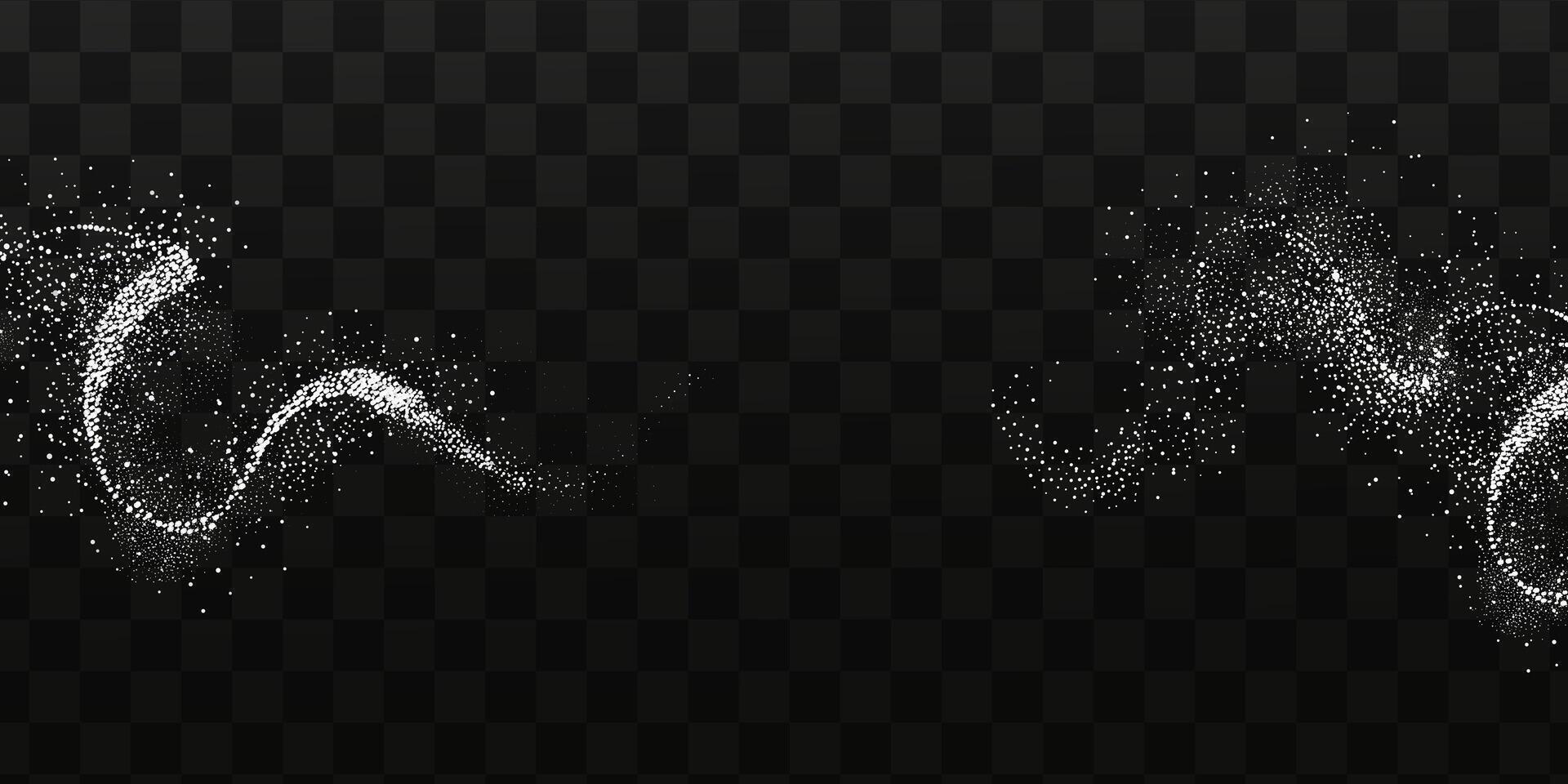 Collection of glittering stars with golden shimmering swirls, shiny glitter design. Magical motion, sparkling lines on a black background. vector