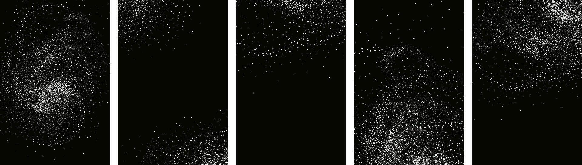 Collection of glittering stars with golden shimmering swirls, shiny glitter design. Magical motion, sparkling lines on a black background. vector