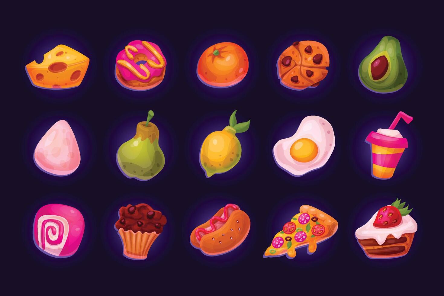 Cartoon collection of delicious food for game vector