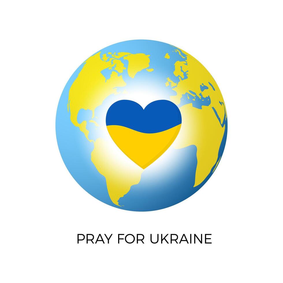 planeta con corazón forma en nacional Ucrania colores. símbolo de mitad misericordia apoyo y donación. vector ilustración