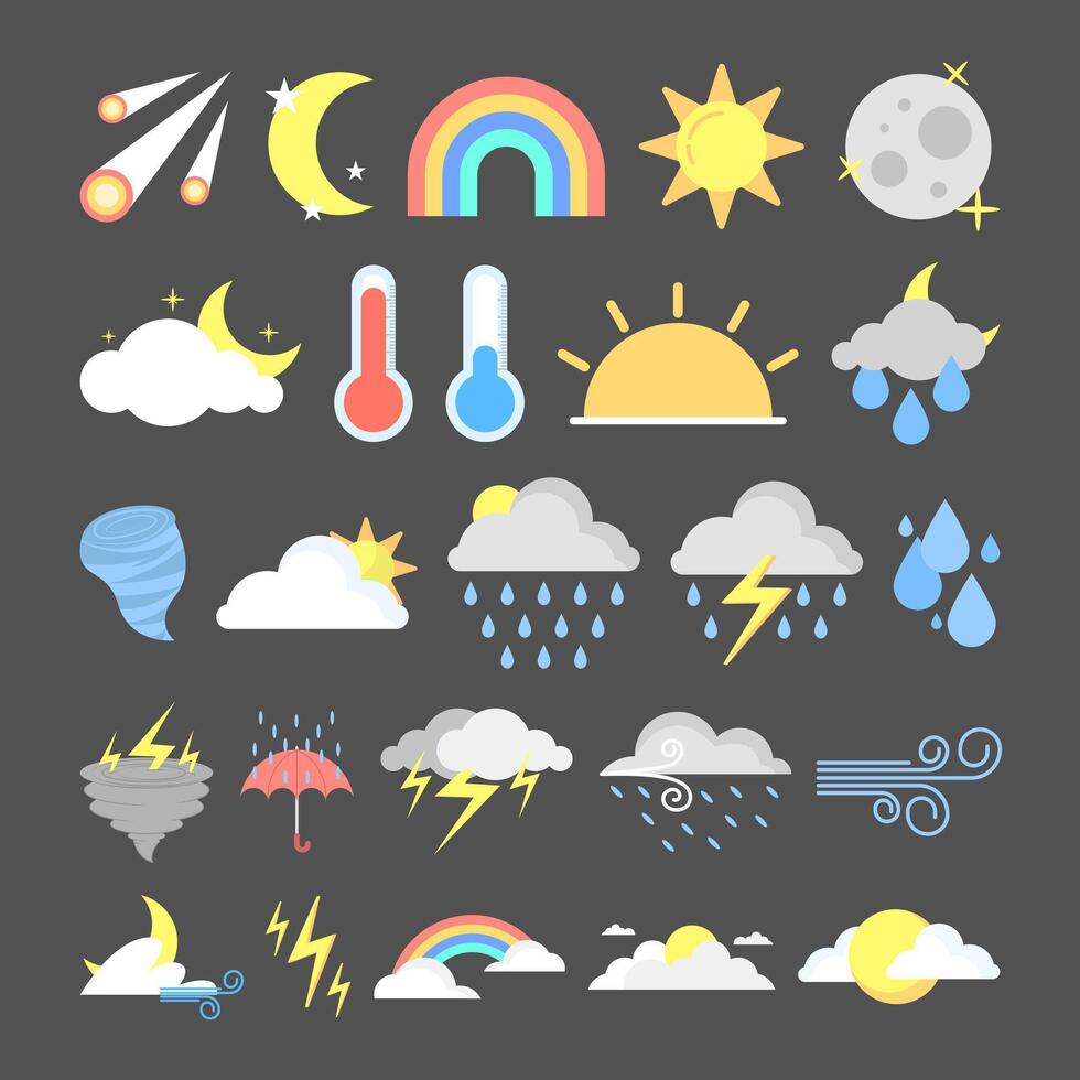 Set of hand drawn flat weather effects illustration collection vector