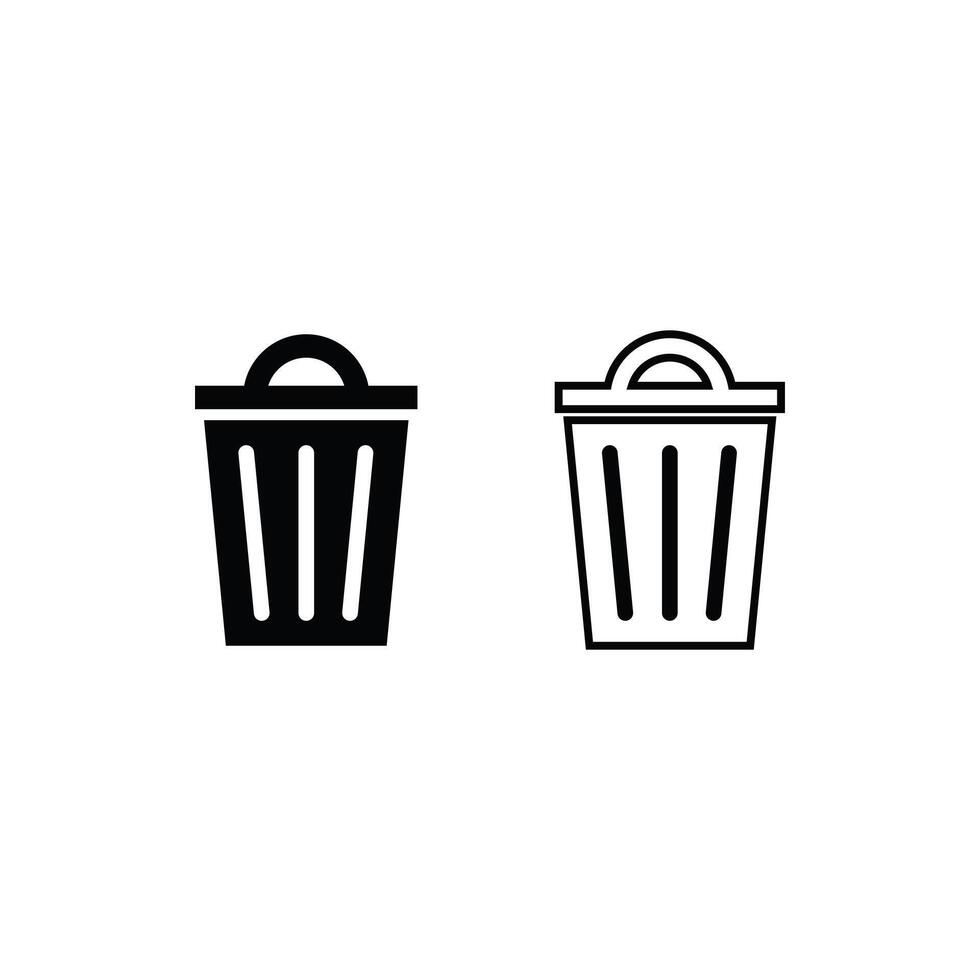 Trash icon silhouette and line on white background vector