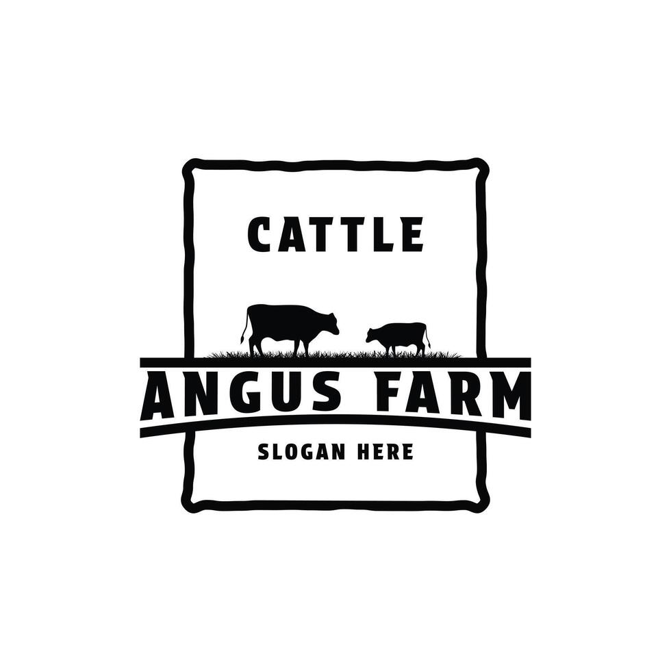 Angus farm beef cattle logo design vintage retro style vector