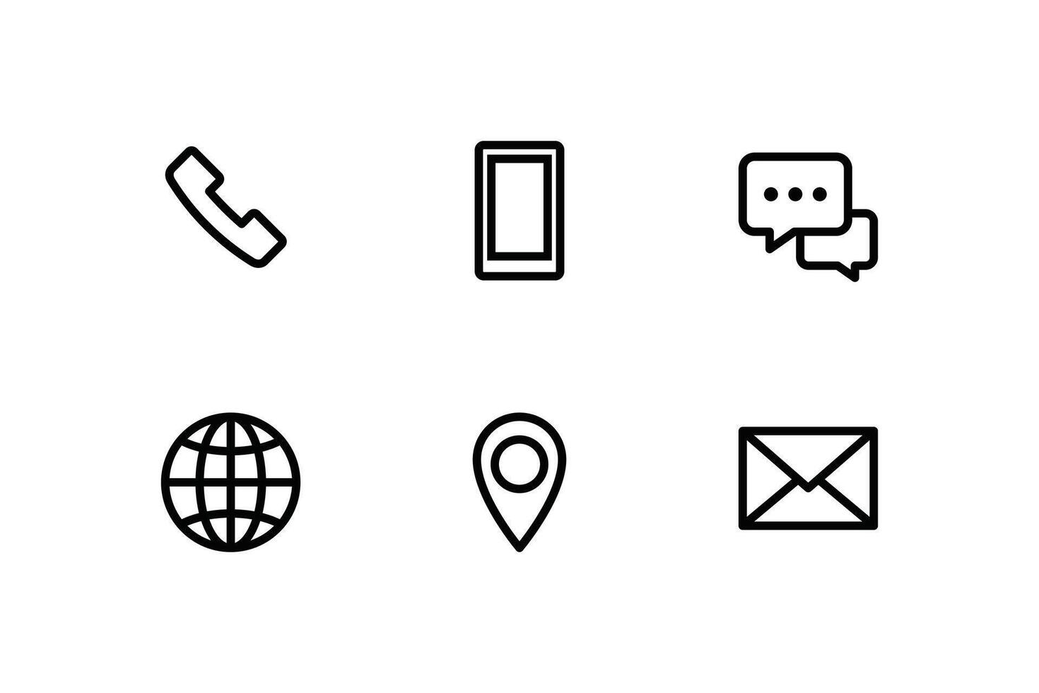 conjunto de icono contacto a nosotros, correo, teléfono, web, charlar, GPS contorno diseño vector