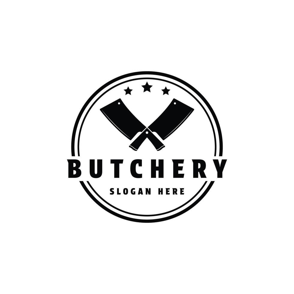 Butcher knife logo design vintage retro label circle vector