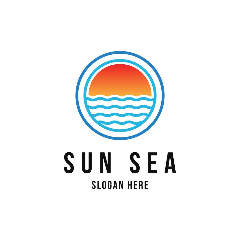 Sun sea wave logo design concept idea vector