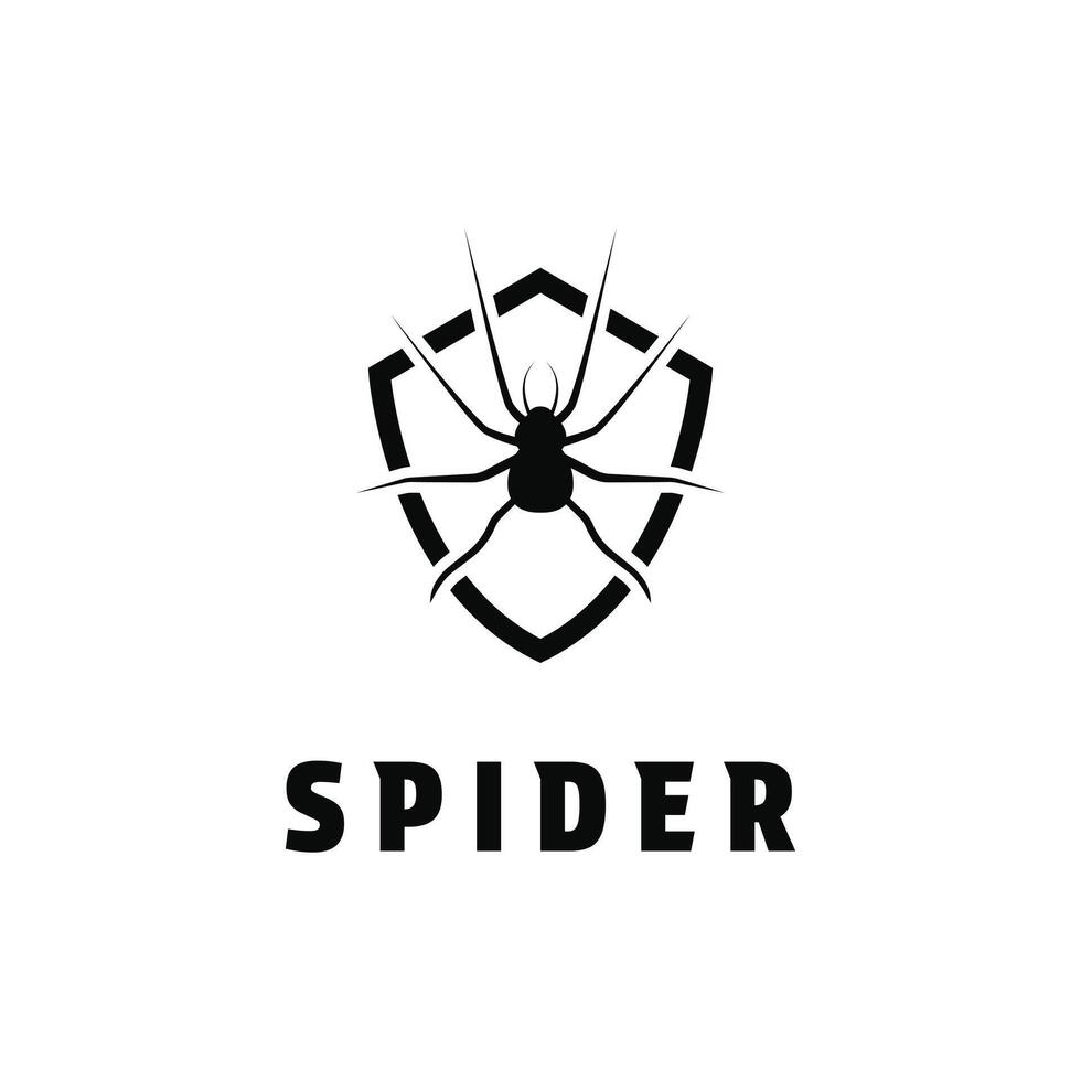 araña logo diseño concepto con proteger símbolo vector