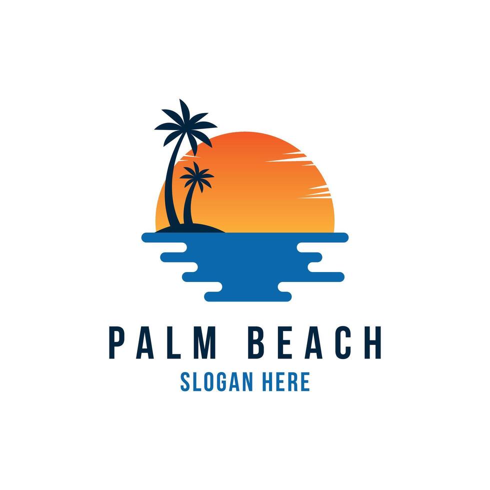 tropical island with palm trees logo design concept vector