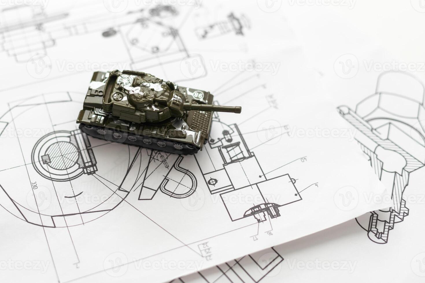 Military machine in the contour lines on graph paper. The contours of the black line on the white background photo