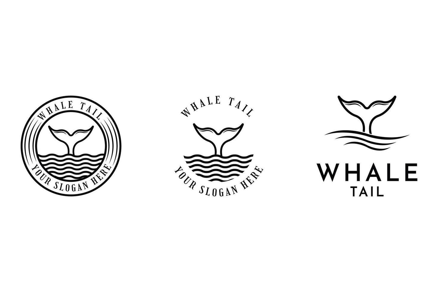 set of whale tail silhouette logo design vintage retro label circle vector