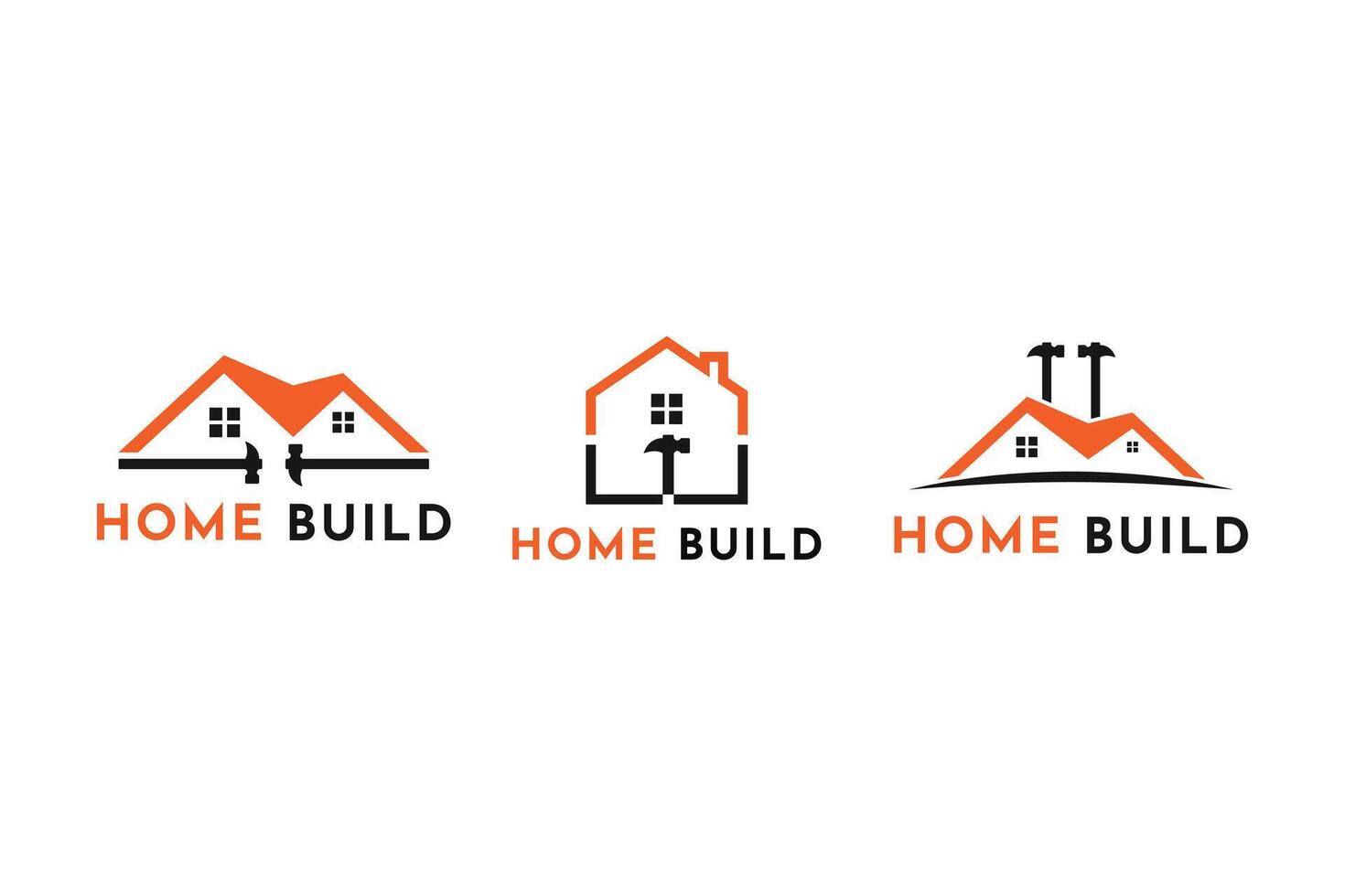 Building construction logo design with hammer concept, build construction logo design set collection vector