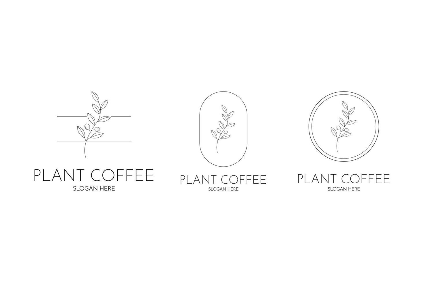 planta café logo diseño contorno estilo, café logo etiqueta conjunto colección vector