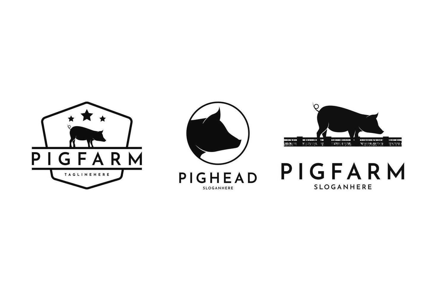 pig farm animals logo design vintage retro set collection vector