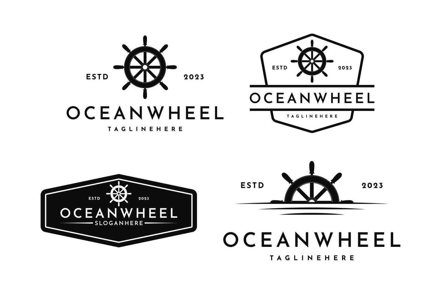 Ocean ship wheel logo design vintage retro style. Ship wheel logo design vector