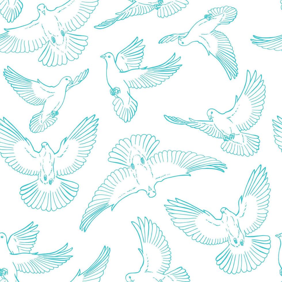 Seamless pattern with hand drawn dove outline. Line art style. vector