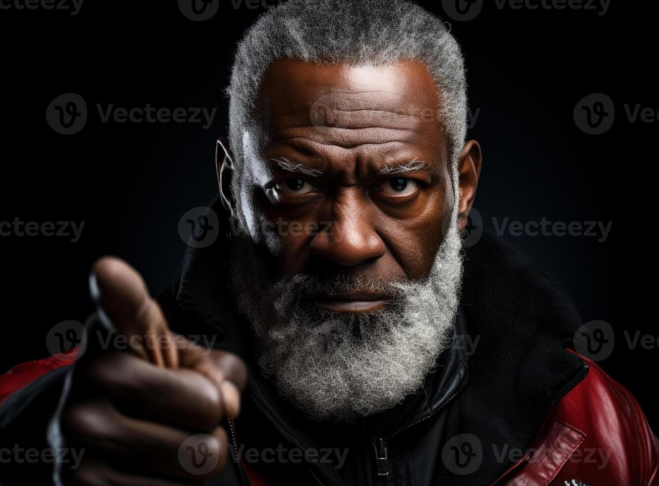 AI Generated A speaker holding a white paper is standing front of a black background is pointing at someone photo