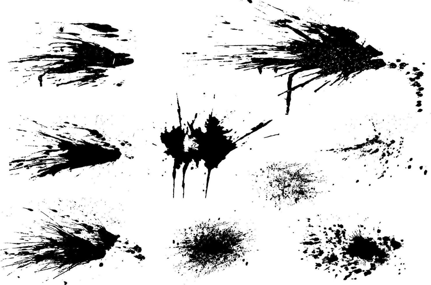 set of black ink splashes vector illustration, black and white grunge splatter background, a set of black ink circles brush stroke bundle on a white background,black and white icons set,