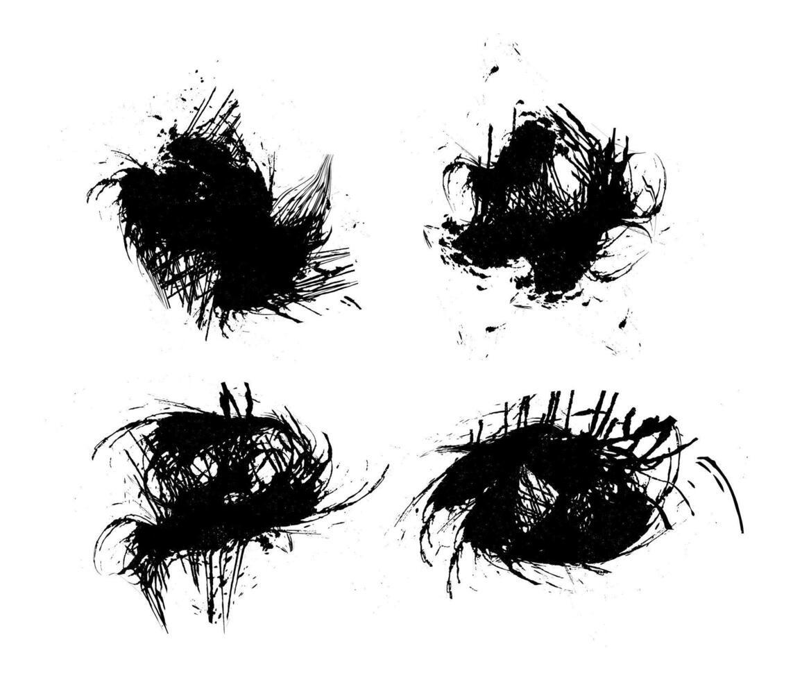 set of black ink splashes vector illustration, black and white grunge splatter background, a set of black ink circles brush stroke bundle on a white background,black and white icons set,