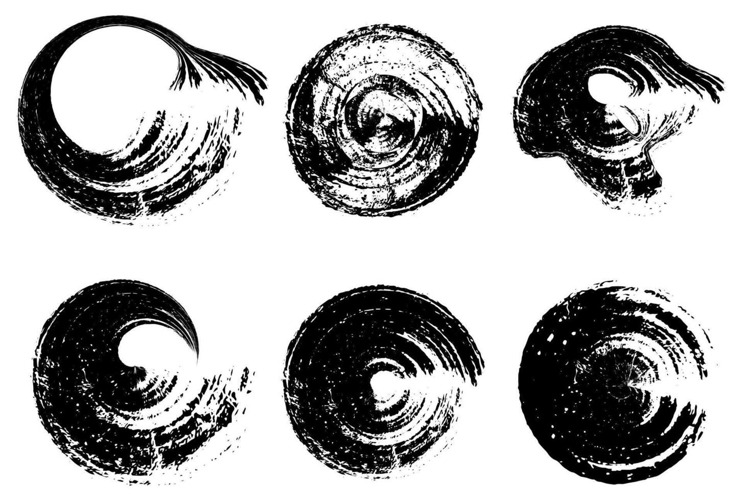 a set of black ink circles brush stroke bundle on a white background,black and white icons set, a set of black ink swirls on a white vector