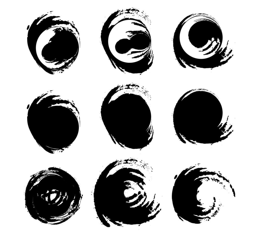 a set of black ink circles brush stroke bundle on a white background,black and white icons set, a set of black ink swirls on a white vector