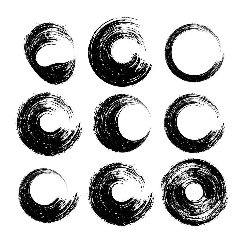 a set of black ink circles brush stroke bundle on a white background,black and white icons set, a set of black ink swirls on a white vector