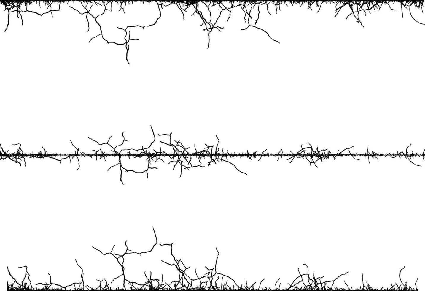 Silhouette of a wire fence, barbed wire border with branches black and white, barbed wire seamless background vector